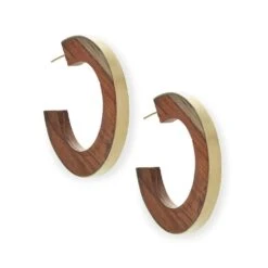 Gilded Wood Paddle Hoop Earrings