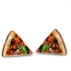 Pizza Stud Wooden Earrings