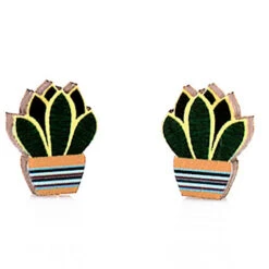 Succulent Stud Wooden Earrings