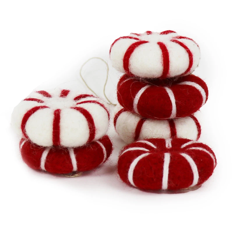 Peppermint Wool Ornaments 6pk - Image 4