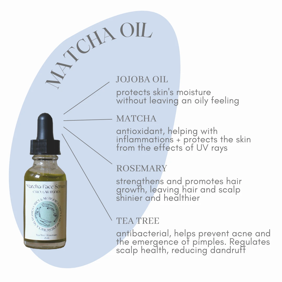 Matcha Serum For Face & Hair - Vegan, Organic, Sensitive Skin, 2 Oz.