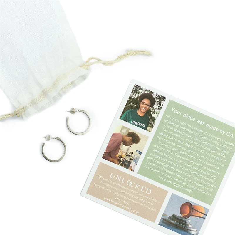 Recycled Sterling Silver Circle Hoop Earrings - Image 3